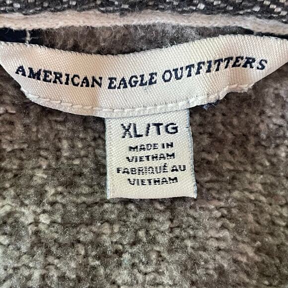 American Eagle Fleece Hoodie Gray Zip Front Aztec Trim Sz XL Fall Casual Cozy - Picture 8 of 10